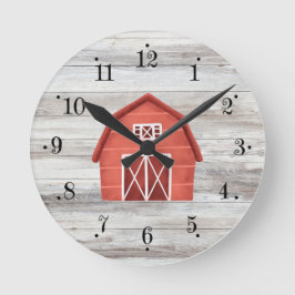 Ferme Maison Rouge Grange Avec Faux Bois Horloge M