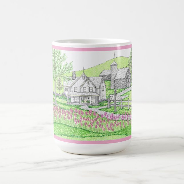 Ferme tirée à la main Pink 15oz tasse (Centre)