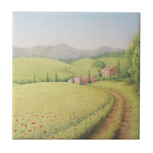 Ferme toscane, Italie dans le carreau de céramiqu