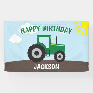 Ferme Tracteur Bannière d'anniversaire vert et ja
