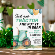 Ferme Tracteur vert Invitation d'anniversaire