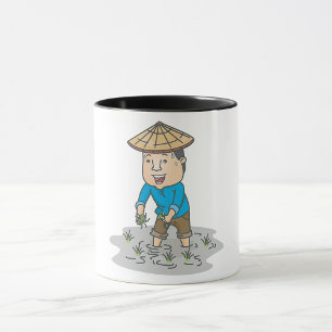 Fermier Dans Une Mug De Riz