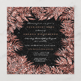 Fern-Blätter Rahmen Rose Gold Kupfer Schwarz Glitz Einladung