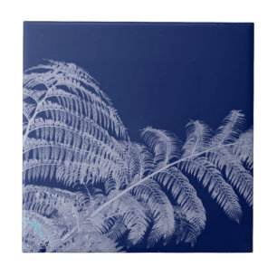 Fern Blätter Texture Sketch White Blue Fliese