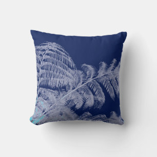 Fern Blätter Texture Sketch White Blue Kissen