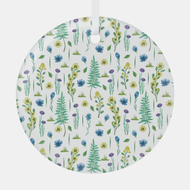 Fern Blume Nahtloses Naturmuster Ornament Aus Glas (Vorderseite)