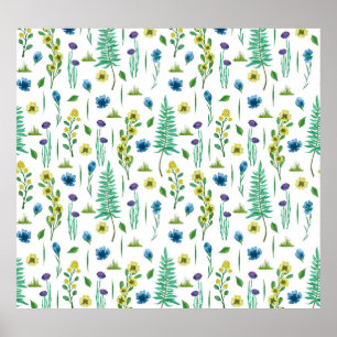 Fern Blume Nahtloses Naturmuster Poster
