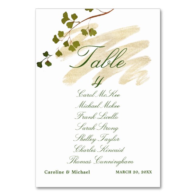 Fern + Emerald Wedding Table Seekarte Tischnummer (Vorderseite)