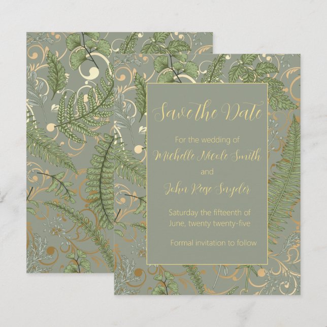 Fern Floral Muster Save The Date (Vorne/Hinten)