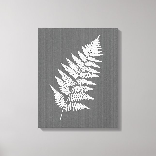 Fern Frond, weiß auf Holzkohle grau / grau Leinwanddruck (Vorderseite)