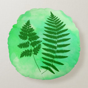 Fern Fronds, grün auf Aquarellboden Rundes Kissen
