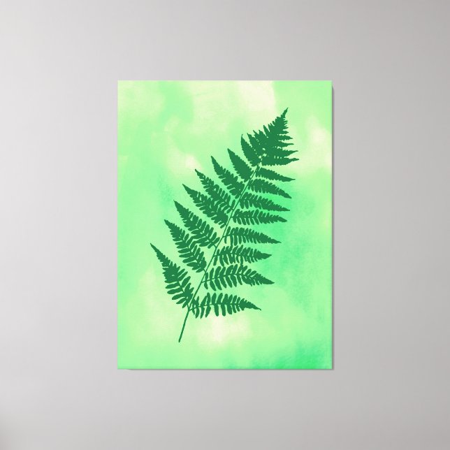 Fern Frontend, grün auf einem Aquarellplatz Canva Leinwanddruck (Vorderseite)