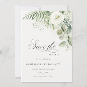 Fern Green Floral Blanc Sauvez La Date Invitation