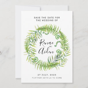 Fern Green Wedding Rettet das Datum, Tropical Save The Date