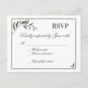 Fern Green Willow Branch Elegante Wedding UAWG RSVP Karte