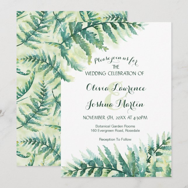 Fern Greenery Watercolor Einladung zur Hochzeit (Vorne/Hinten)