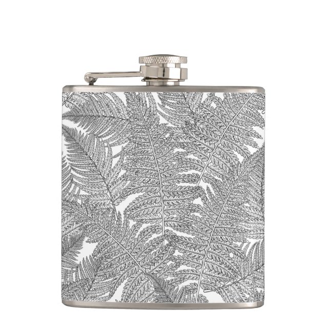 Fern in Schwarz und Weiß Flachmann (Vorderseite)
