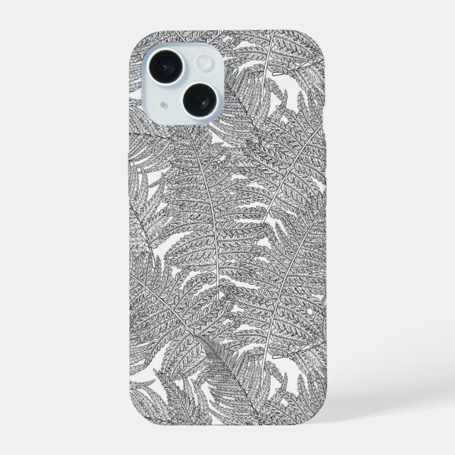 Fern in Schwarz und Weiß iPhone 15 Hülle (Rückseite)