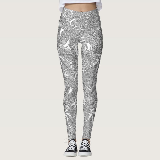 Fern in Schwarz und Weiß Leggings (Vorderseite)