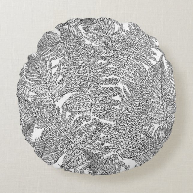 Fern in Schwarz und Weiß Rundes Kissen (Vorderseite)