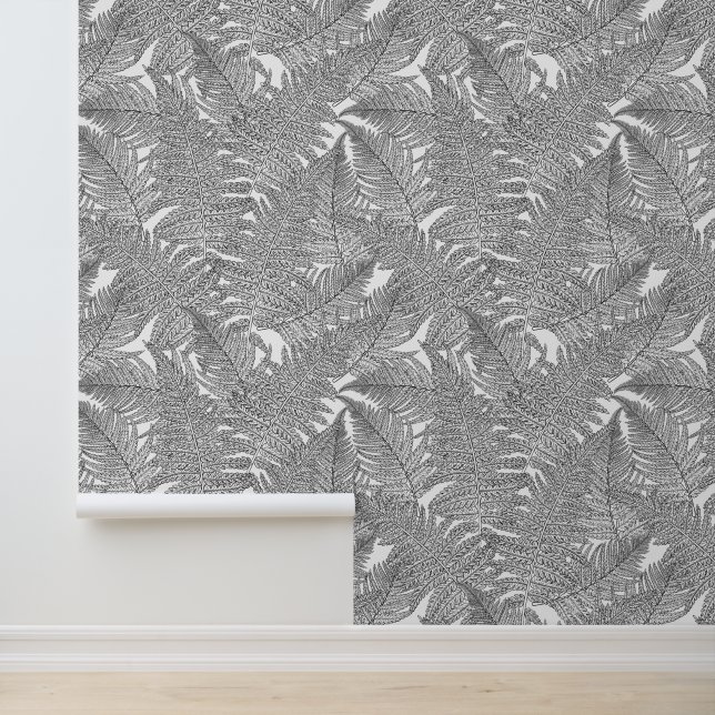 Fern in Schwarz und Weiß Tapete (Anwendung)