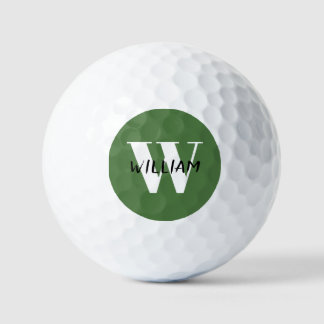 Fern Leaf | Eleganter schwarzer Name und weißer An Golfball