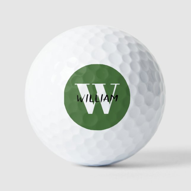 Fern Leaf | Eleganter schwarzer Name und weißer An Golfball (Vorderseite)