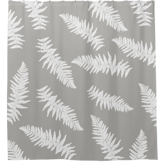 Fern Leaf Grauer Botanischer Muster Duschvorhang (Vorderseite)