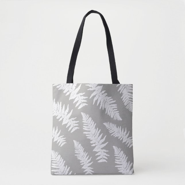 Fern Leaf Print Grey Tote Bag Tasche (Vorderseite)