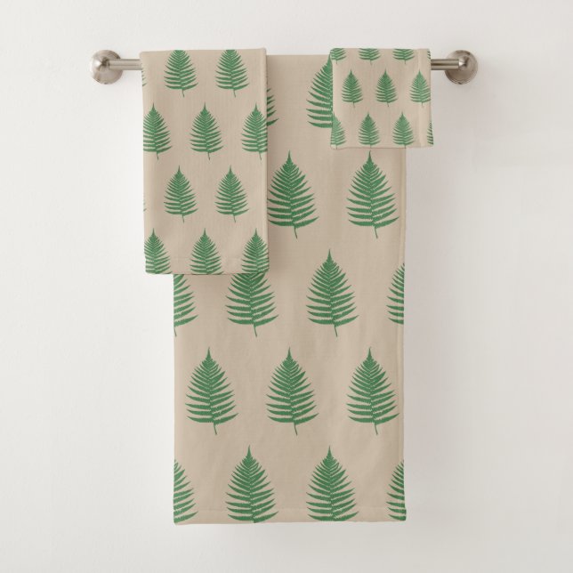 Fern Leaves on Light Beige Badhandtuch Set (Insitu)