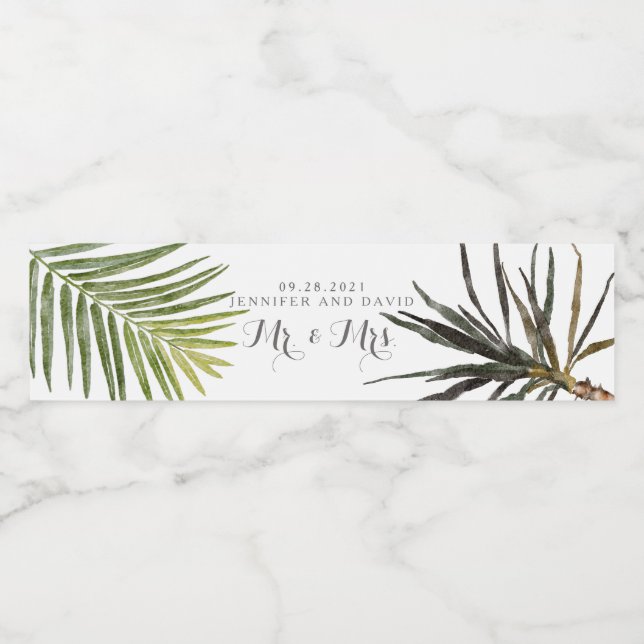 Fern Palm Tree Tropical Wedding Beverage Label (Einzelnes Label)
