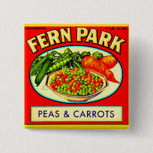 Fern Park Erbsen- und Karottenlabel der 30er Jahre Button