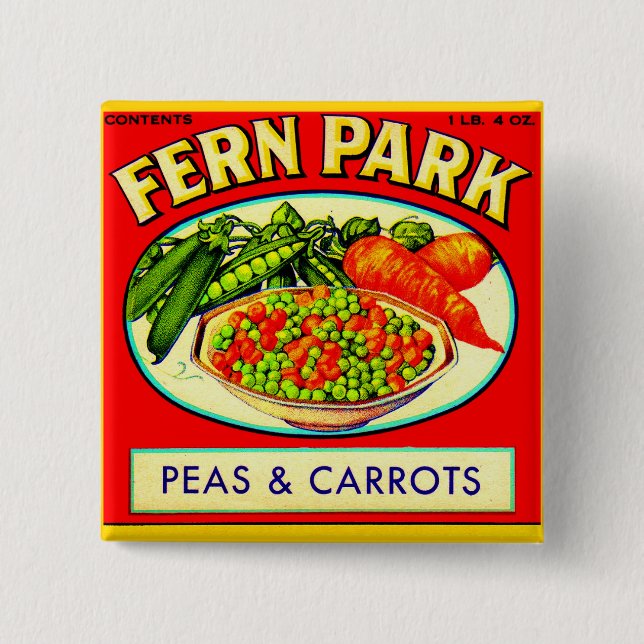 Fern Park Erbsen- und Karottenlabel der 30er Jahre Button (Vorderseite)