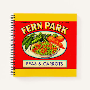 Fern Park Erbsen- und Karottenlabel der 30er Jahre Notizbuch