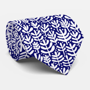 Fern Pattern - Weiß auf Deep Navy Krawatte