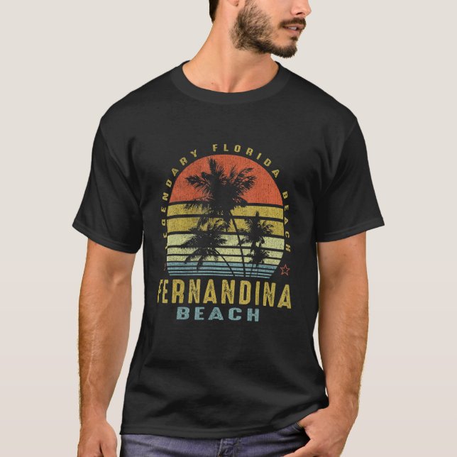 Fernandina Beach Retro Palm Sunset Beach Design T-Shirt (Vorderseite)