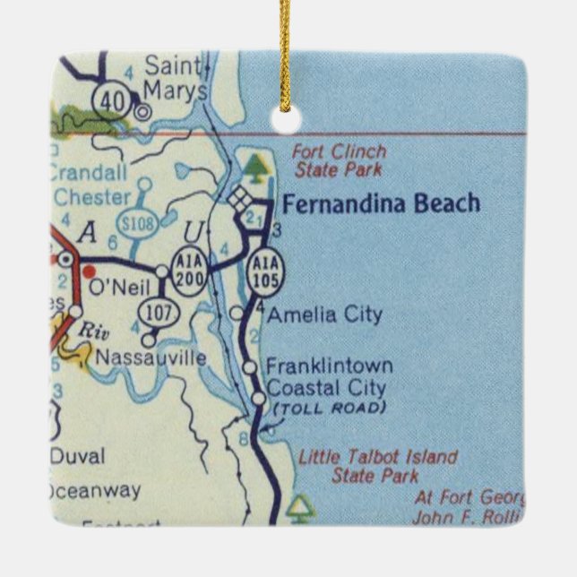 Fernandina Beach Vintage Karte Keramikornament (Rückseite)