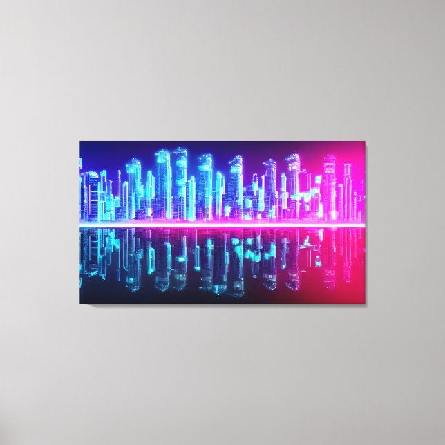 Ferne Cyberpunk-Stadt Leinwanddruck (Vorderseite)