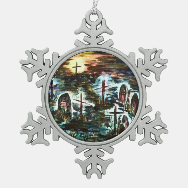 Fernlicht Schneeflocken Zinn-Ornament (Vorderseite)