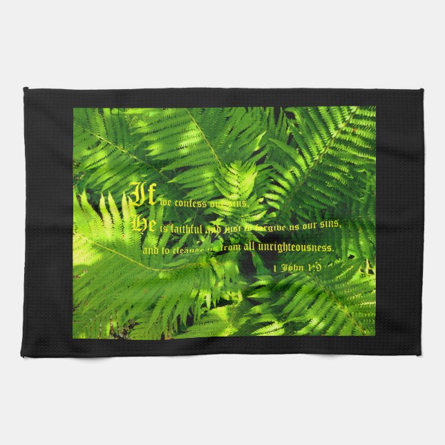 Ferns, 1 John 1:9 Geschirrtuch (Horizontal)