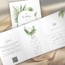 Ferns Boho Arch Hochzeit vom verzauberten Waldberg Dreifach Gefaltete Einladung
