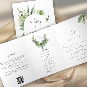 Ferns Boho Arch Hochzeit vom verzauberten Waldberg Dreifach Gefaltete Einladung