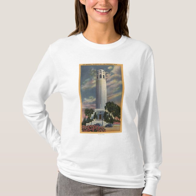 Fernschreiber-Hügel-Ansicht mit Coit Denkmal T-Shirt (Vorderseite)