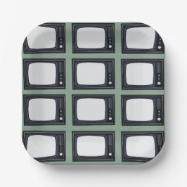 Fernsehaltes klassisches Retro-TV-Muster Party Pappteller