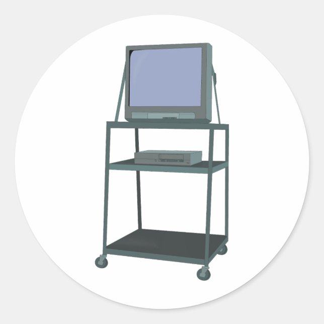 Fernseher und Videorecorder im Klassenzimmer 80er  Runder Aufkleber (Vorderseite)