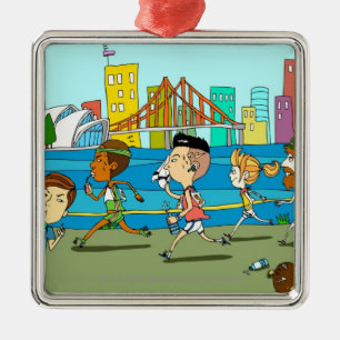 Fernsehreporter mit Miken am Sportrennen Silbernes Ornament
