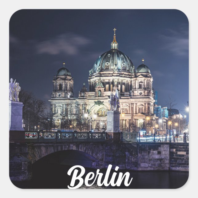 Fernsehturm und Berliner Dom in Berlin Quadratischer Aufkleber (Vorderseite)