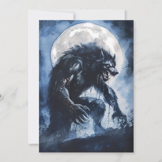 Ferociale Werewolf Watercolor Carte de vacances (Devant)