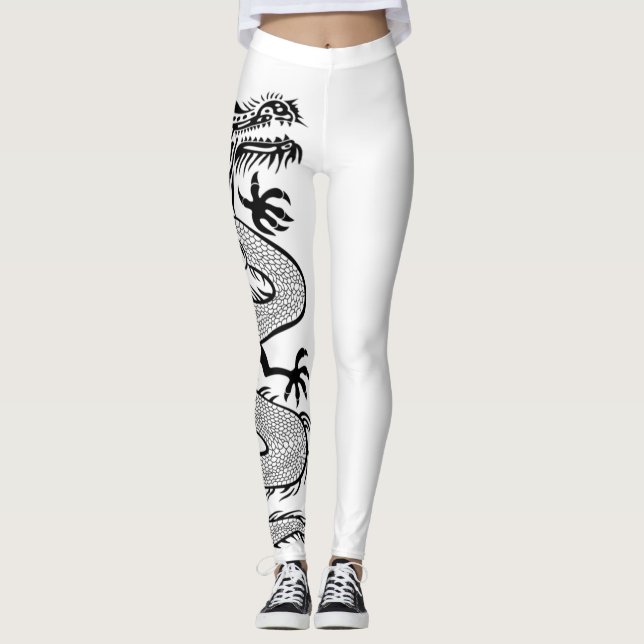 Ferocious Dragon Tattoo in weißer Farbe Hintergrun Leggings (Vorderseite)