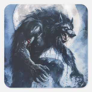 Ferocious Werewolf Watercolor Quadratischer Aufkleber